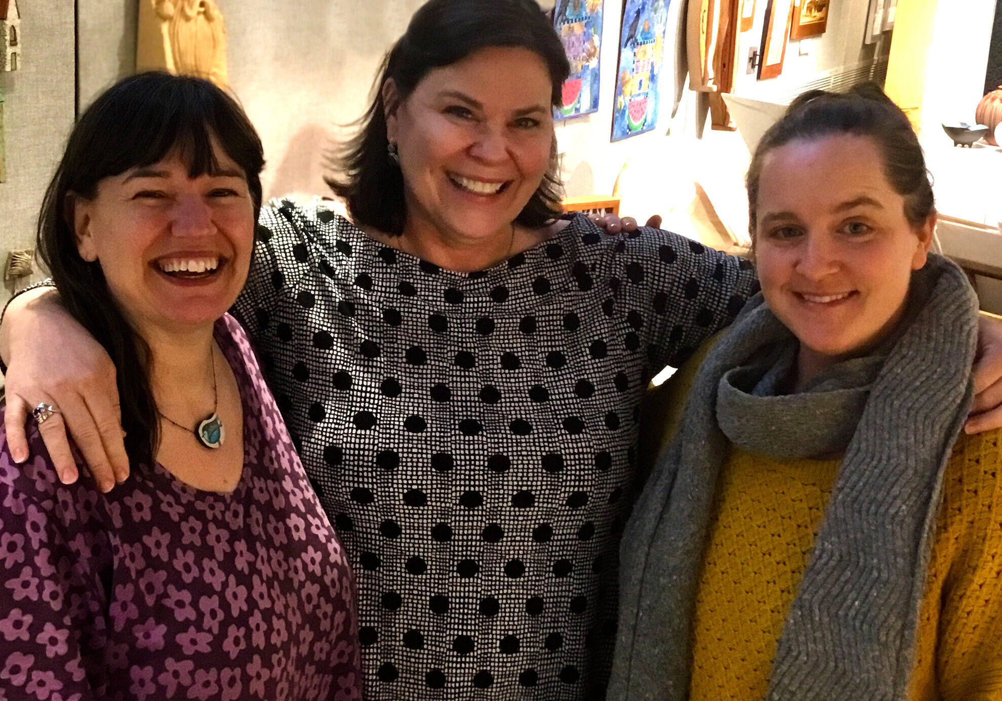 Above: SHCG Shop managers Laura Spreitzer (Tunnel Road), Kelly Yost (Folk Art Center), Kristin Schoonover (Online Store); not pictured: Judy Dillingham (Biltmore) and Ellen Schaller (Moses Cone)
