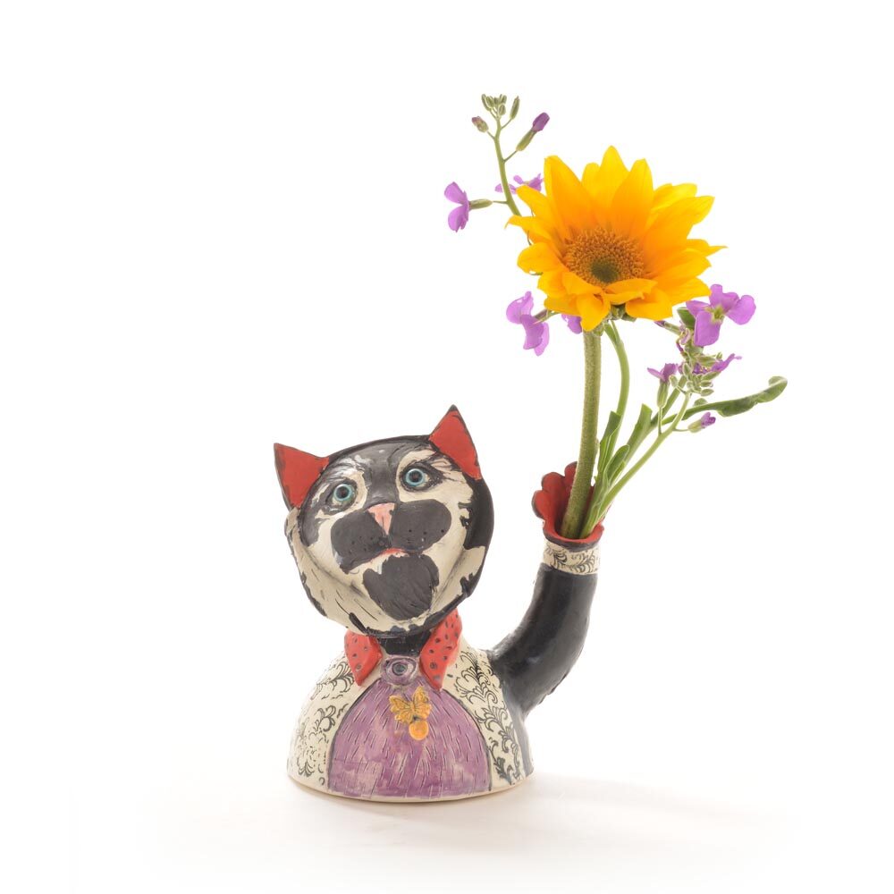 cearmic handmade cat vase sculpture
