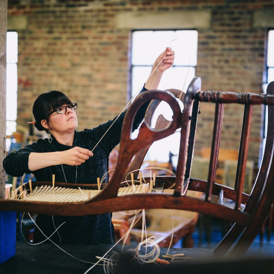 chair caning demonstration, silver river chair caning, restoring handmade, asheville chair